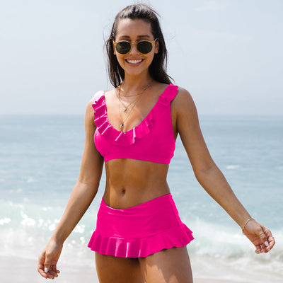 Ocean Chic - Solide Farbe geraffte Swim Rock Cute Bikini Set