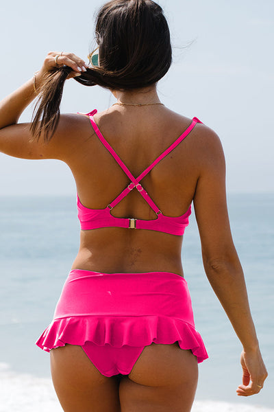Ocean Chic - Solide Farbe geraffte Swim Rock Cute Bikini Set
