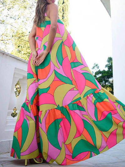 Clarissa - Bedrucktes Sommerkleid mit Neckholder und tiefem V-Ausschnitt im französischen Stil