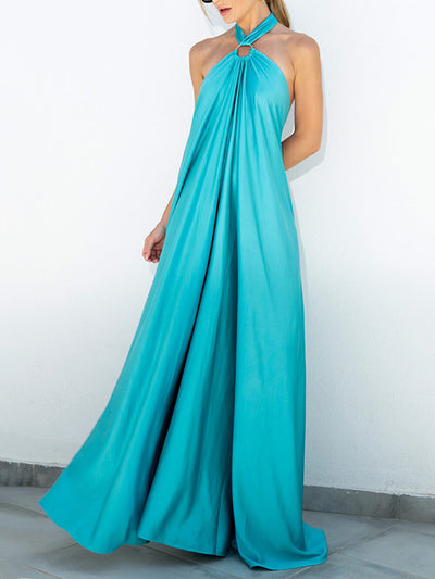 Emilia - Sommerkleid aus Satin mit Halfterkragen und ausgestelltem Schnitt