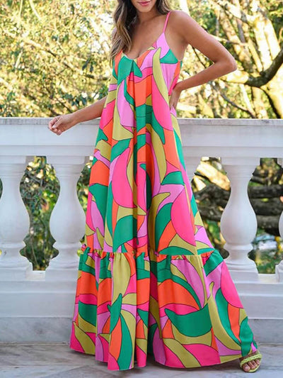Clarissa - Bedrucktes Sommerkleid mit Neckholder und tiefem V-Ausschnitt im französischen Stil