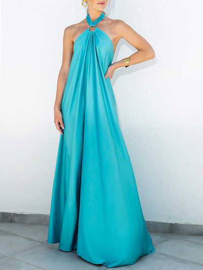 Emilia - Sommerkleid aus Satin mit Halfterkragen und ausgestelltem Schnitt