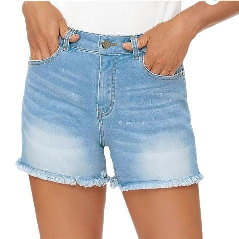 Denim-Shorts mit hoher Taille und ausgefransten Kanten - Bianca