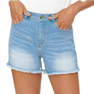Denim-Shorts mit hoher Taille und ausgefransten Kanten - Bianca