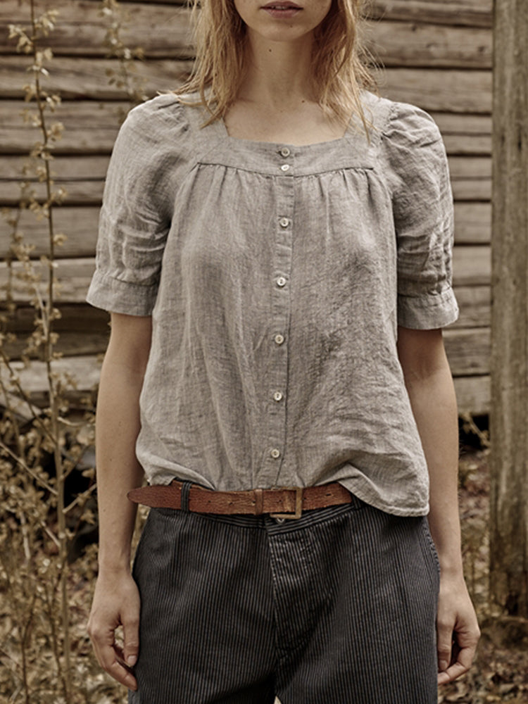 Naly - Vintage Leinen-Baumwollbluse