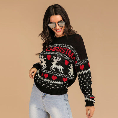 Weihnachtspullover für Frauen gestrickt mit Rentieren und Herzen - Tania