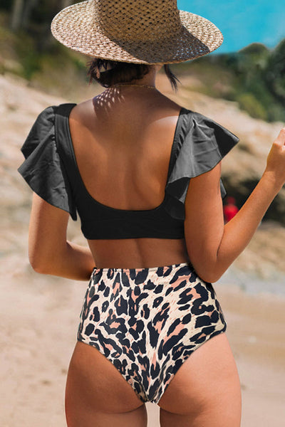Ocean Chic - Bikini mit Rüschenverzierung Leopardenmuster und hoher Taille
