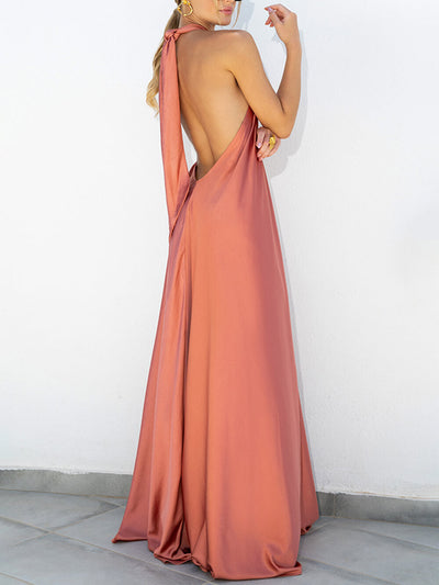 Emilia - Sommerkleid aus Satin mit Halfterkragen und ausgestelltem Schnitt