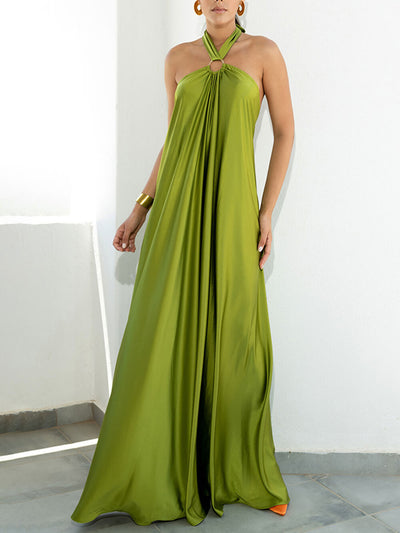 Emilia - Sommerkleid aus Satin mit Halfterkragen und ausgestelltem Schnitt