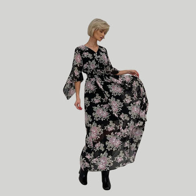 Norian - Florales Midi-Kleid mit V-Ausschnitt