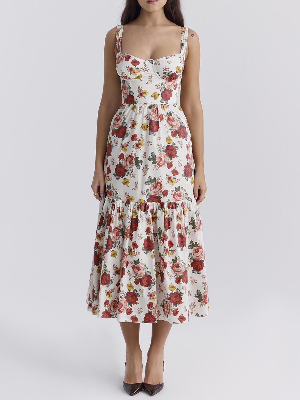 Fryda - Midikleid mit Blumenmuster und Neckholder im süßen Stil