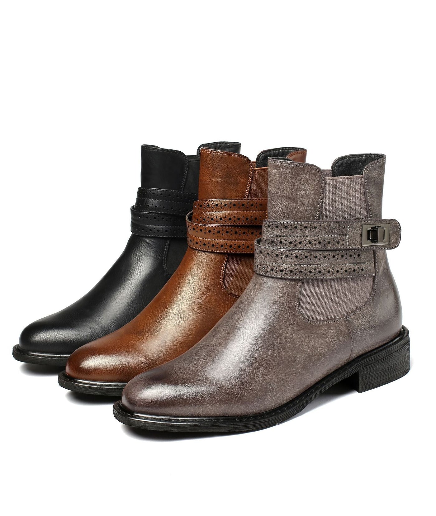 Stiefelette mit klobigem Absatz und Schnalle - Elina