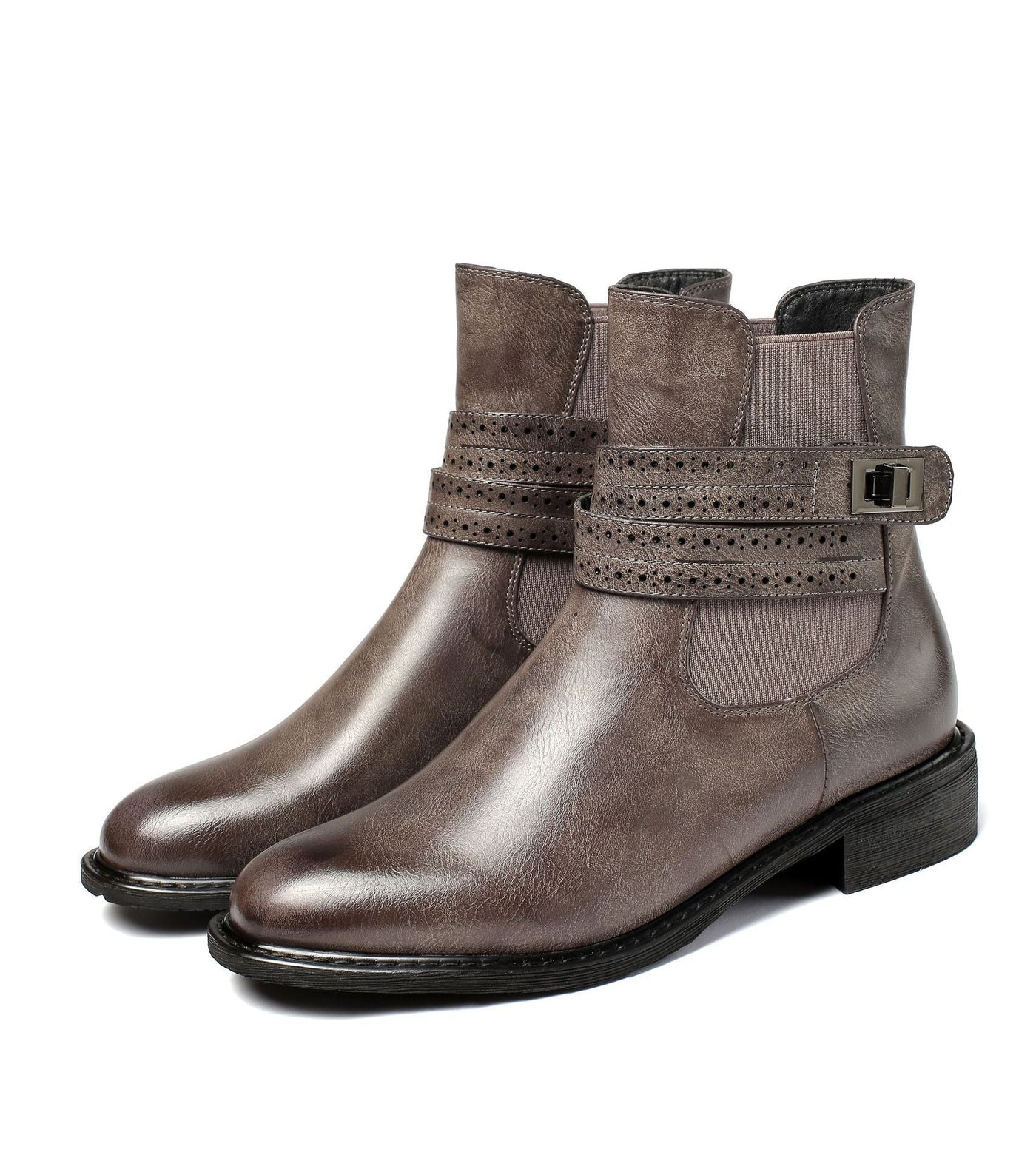 Stiefelette mit klobigem Absatz und Schnalle - Elina