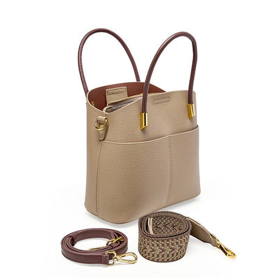 Damen-Eimertasche aus genarbtem Leder mit doppeltem Henkel - Emilia