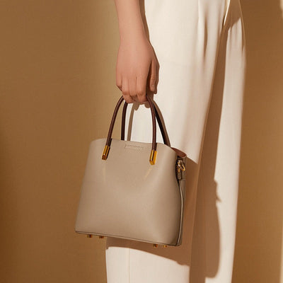 Damen-Eimertasche aus genarbtem Leder mit doppeltem Henkel - Emilia