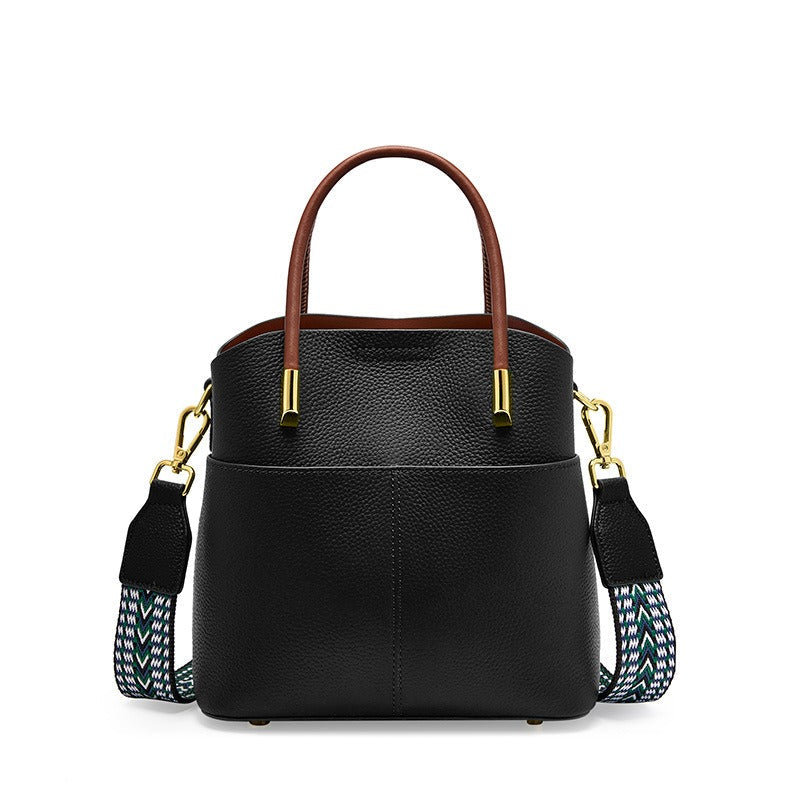 Damen-Eimertasche aus genarbtem Leder mit doppeltem Henkel - Emilia