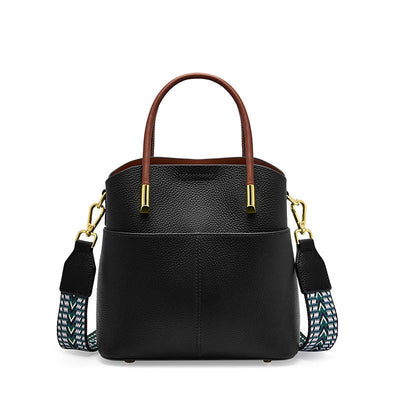 Damen-Eimertasche aus genarbtem Leder mit doppeltem Henkel - Emilia