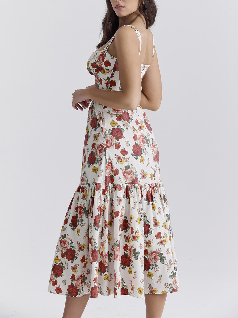 Fryda - Midikleid mit Blumenmuster und Neckholder im süßen Stil