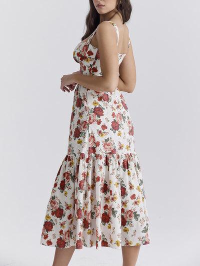 Fryda - Midikleid mit Blumenmuster und Neckholder im süßen Stil