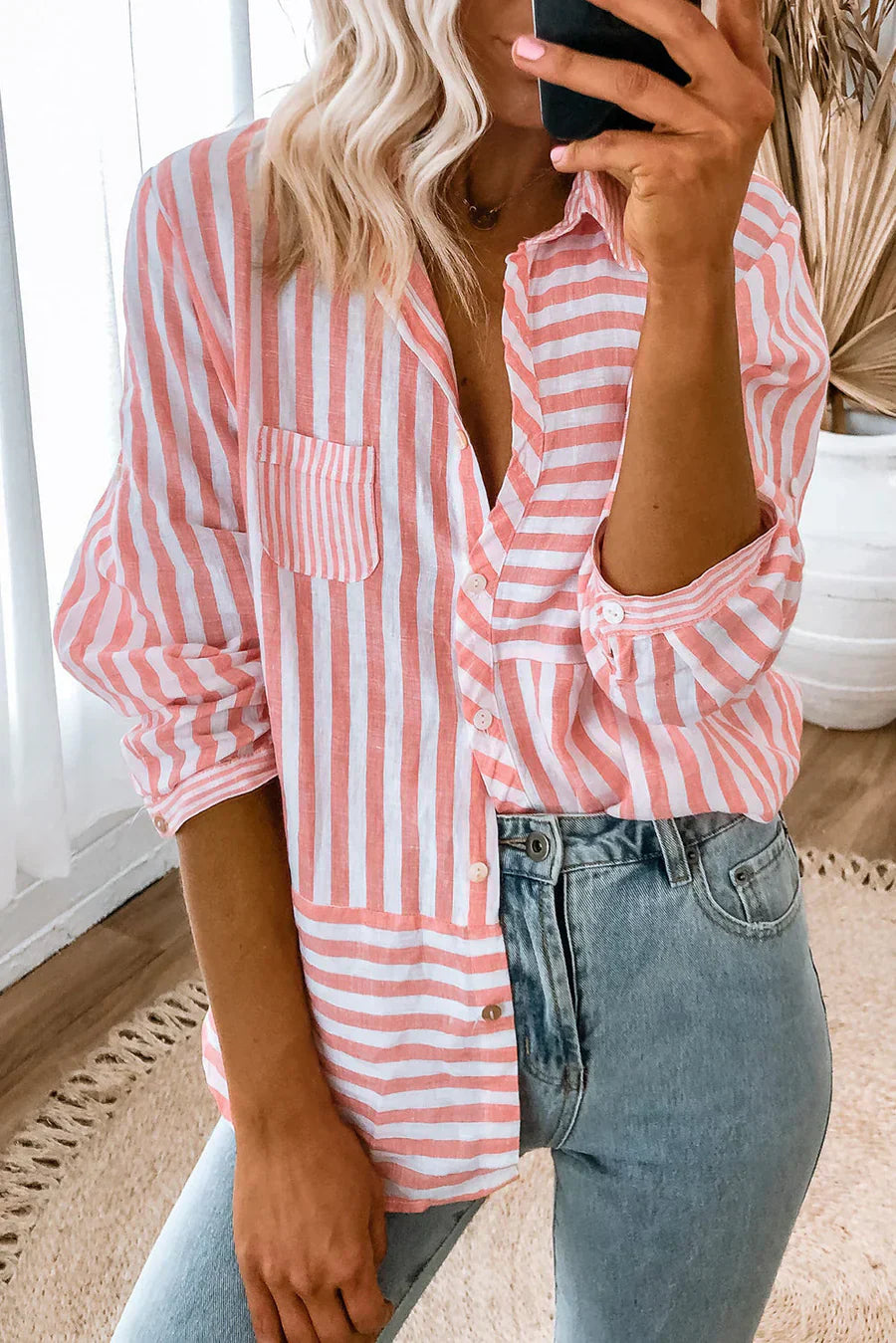 Nina Langarmshirt Damen – Rosa Streifen und Klassik