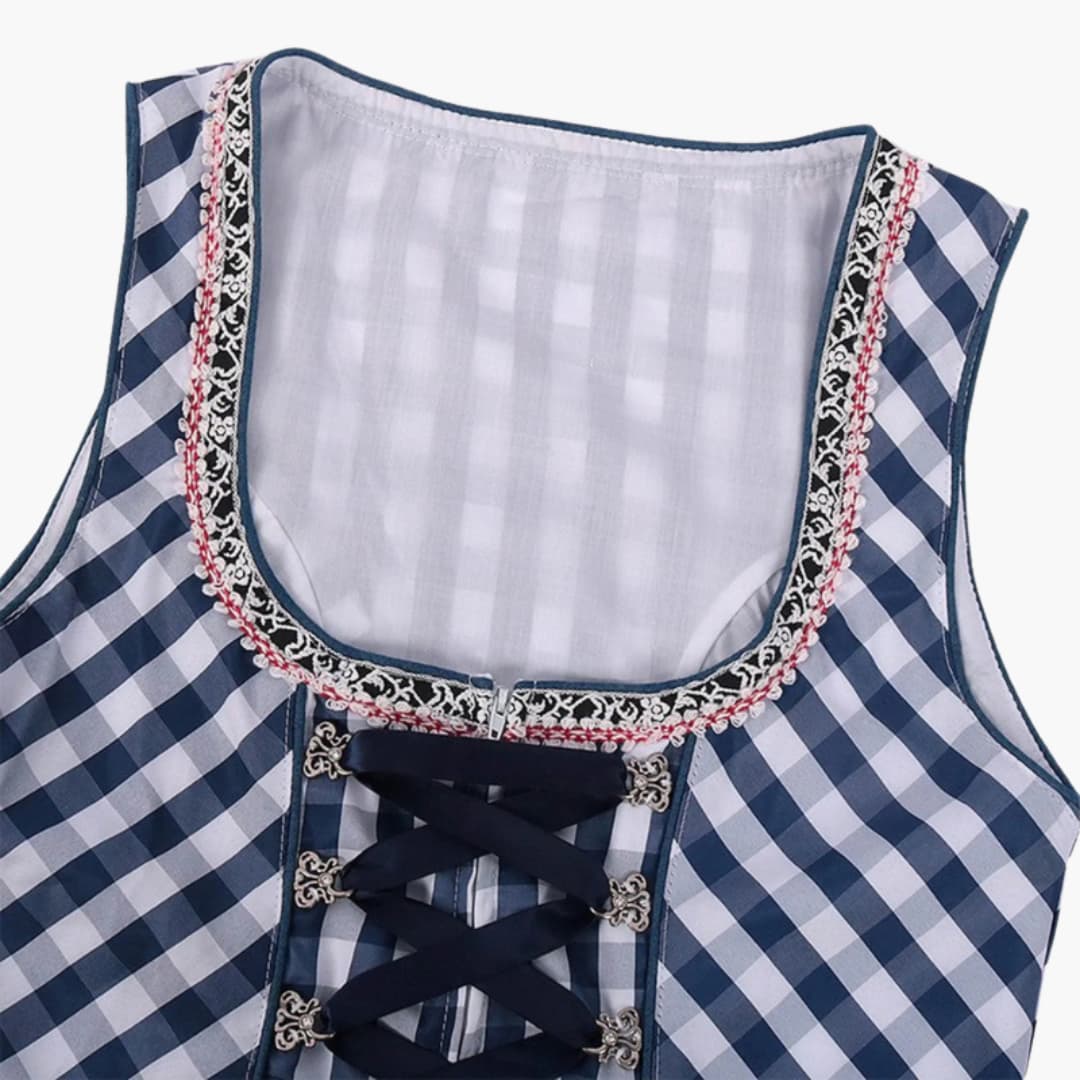 Dirndl Damen Blau Kariert mit Schürze und Bluse - Anna