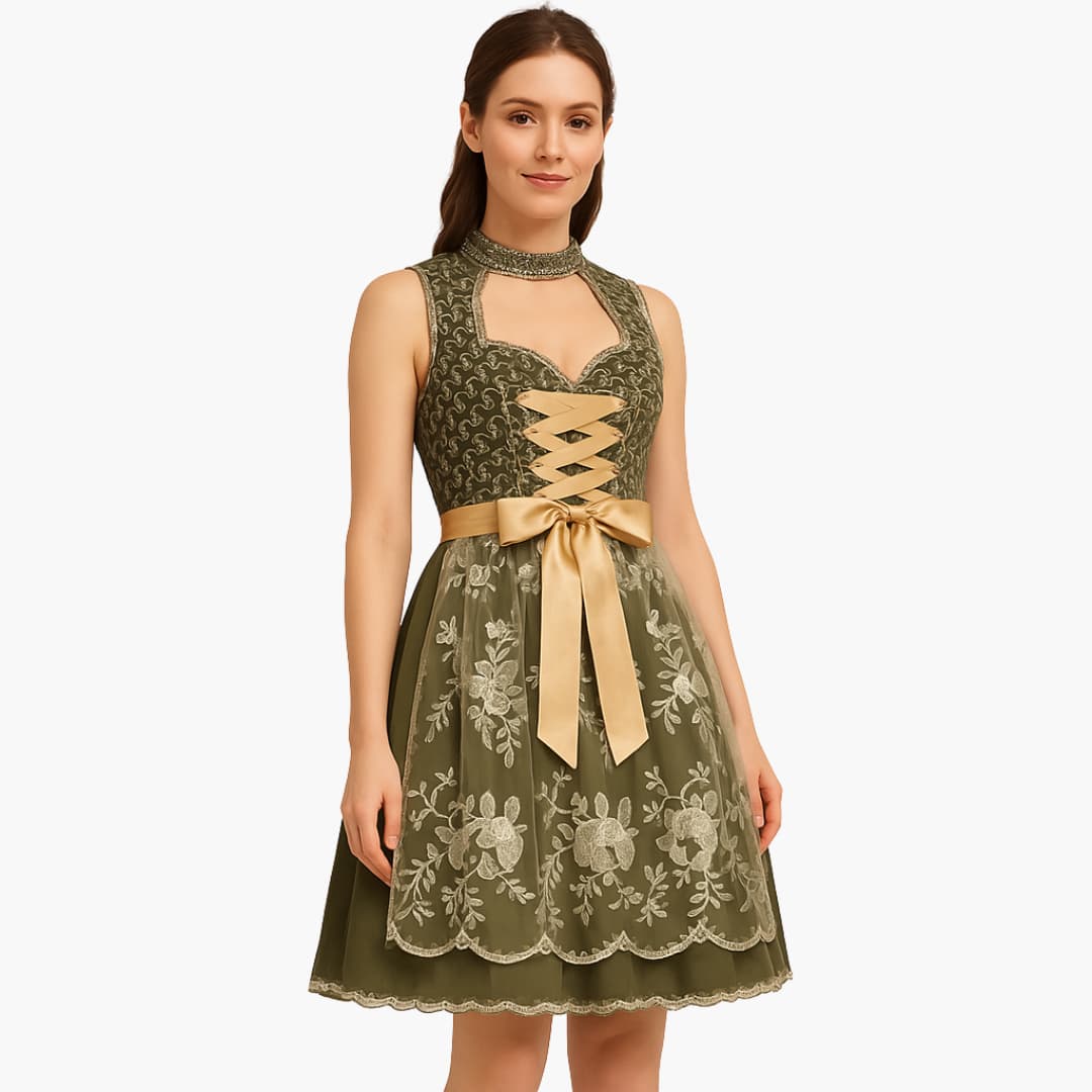 Elegantes Damen Dirndlkleid mit goldfarbener Schürze - Helena