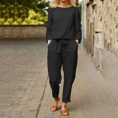 Valentina – Elegantes Blusen- und Hosen-Set aus Baumwoll-Leinen