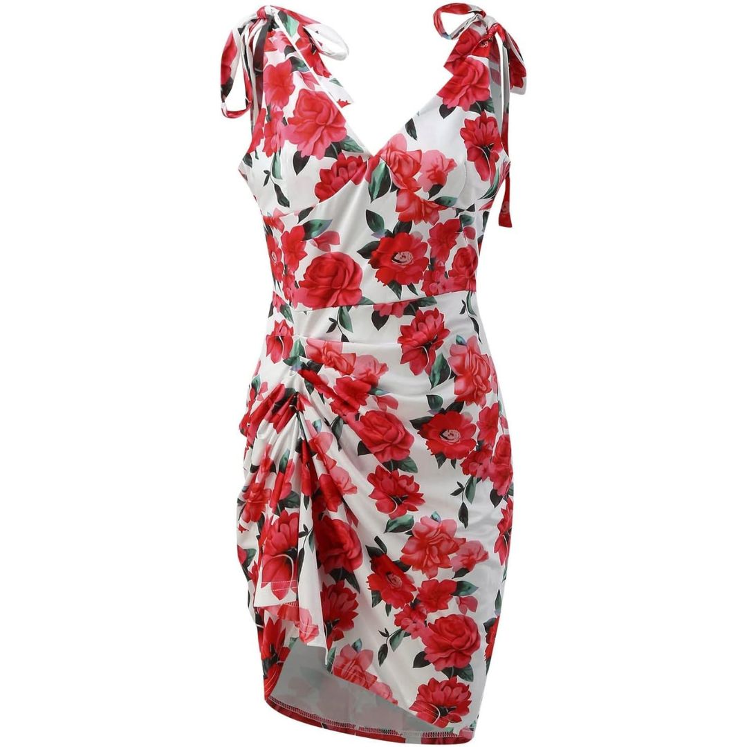 Natalia - Midikleid mit V-Ausschnitt und asymmetrischen Rüschendetails