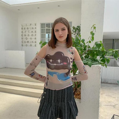 Nina - Transparentes Langarmshirt mit abstraktem Print