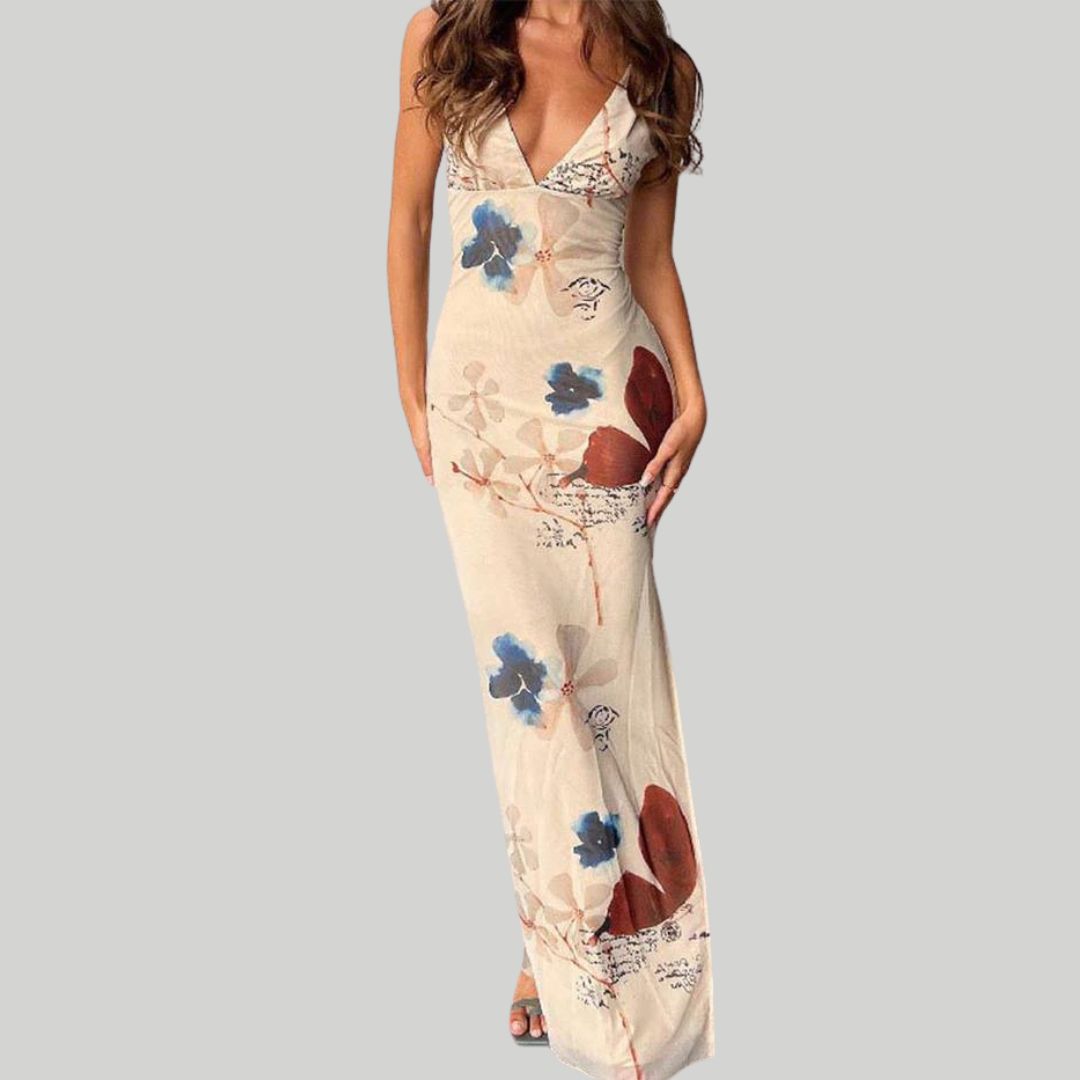 Esmi - Maxikleid mit Blumenprint und V-Ausschnitt