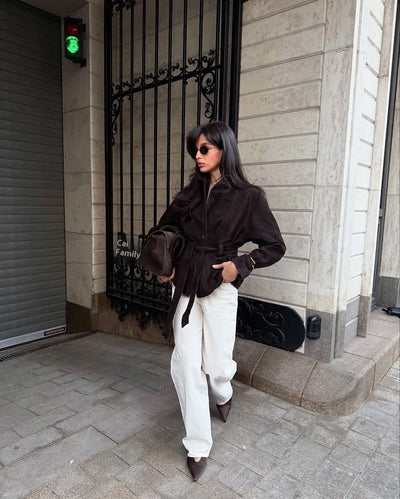 Retro-Wildlederjacke mit langen Ärmeln - Valentina