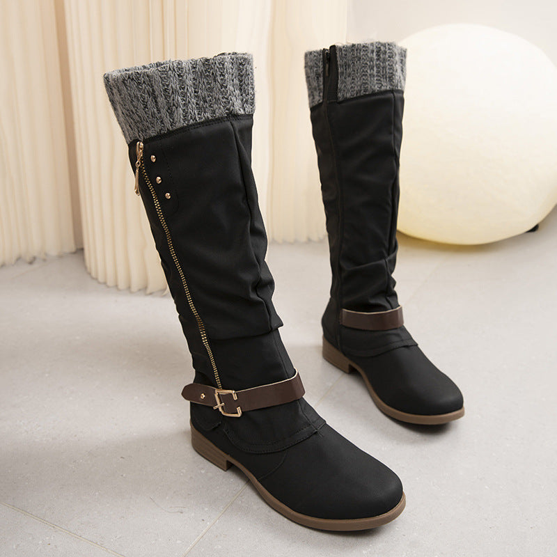 Lange Stiefel mit Reißverschluss und Wolldetails - Mireille