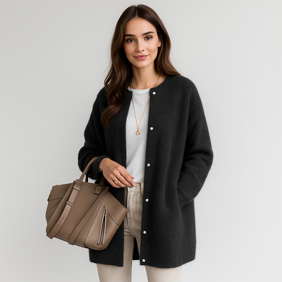 Lange Strickjacke für Frauen ohne Kragen - Mariana