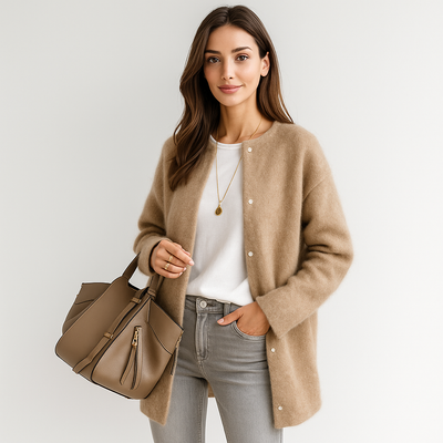 Lange Strickjacke für Frauen ohne Kragen - Mariana