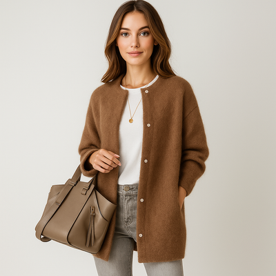 Lange Strickjacke für Frauen ohne Kragen - Mariana