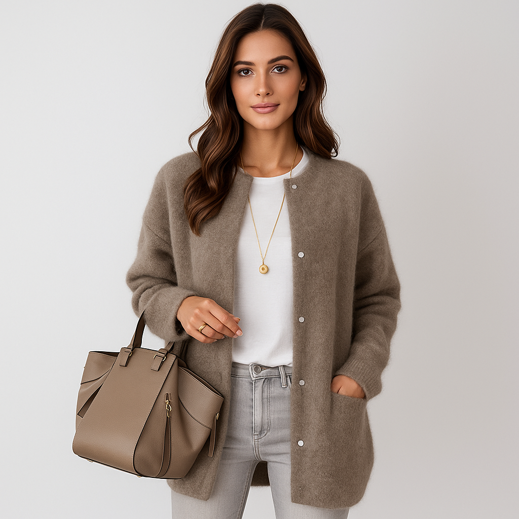 Lange Strickjacke für Frauen ohne Kragen - Mariana