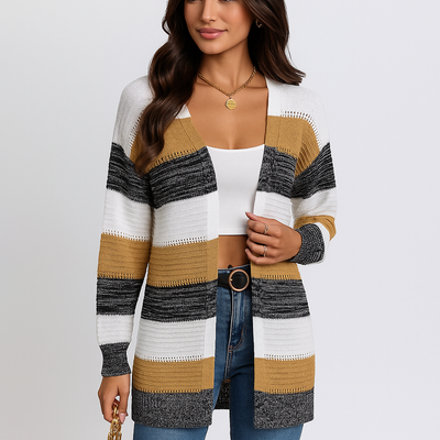 Leichte offene Damenstrickjacke mit Streifenmuster - Bianca