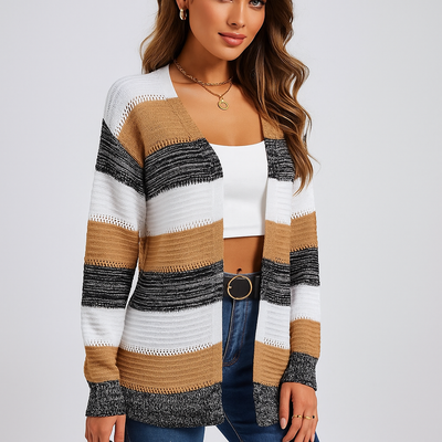 Leichte offene Damenstrickjacke mit Streifenmuster - Bianca