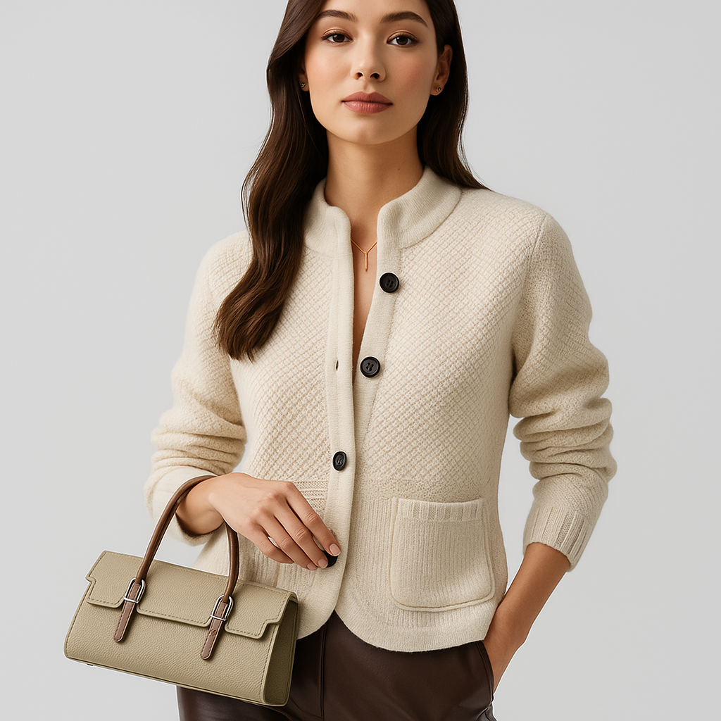 Klassische kurze Damenstrickjacke mit Knopfleiste - Anke