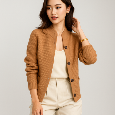Klassische kurze Damenstrickjacke mit Knopfleiste - Anke