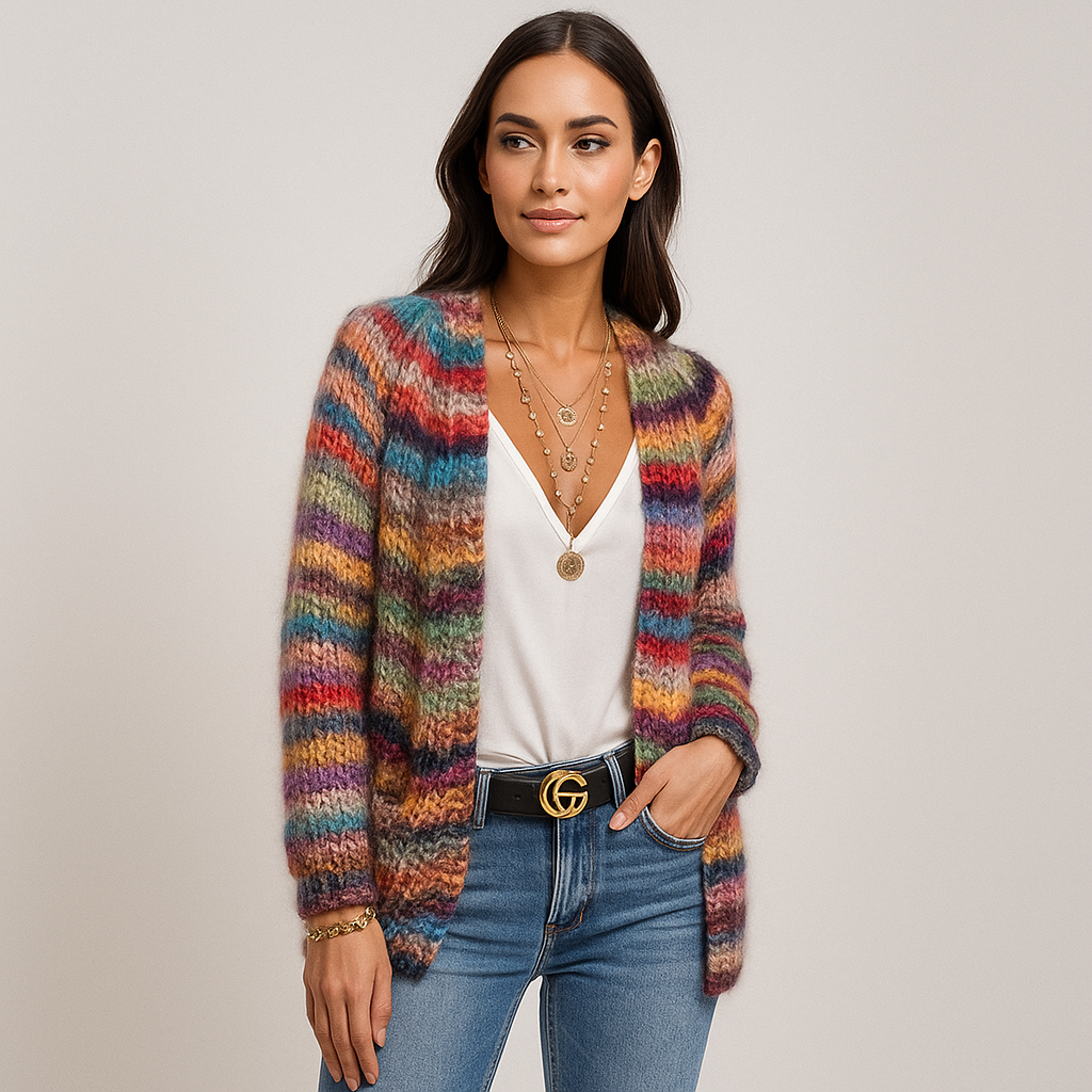 Mehrfarbige Strickjacke für Damen aus weichem Strickstoff - Jadai