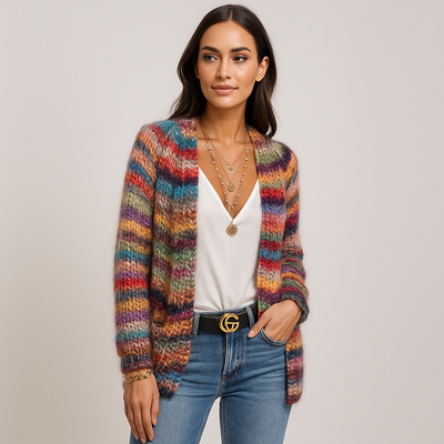 Mehrfarbige Strickjacke für Damen aus weichem Strickstoff - Jadai