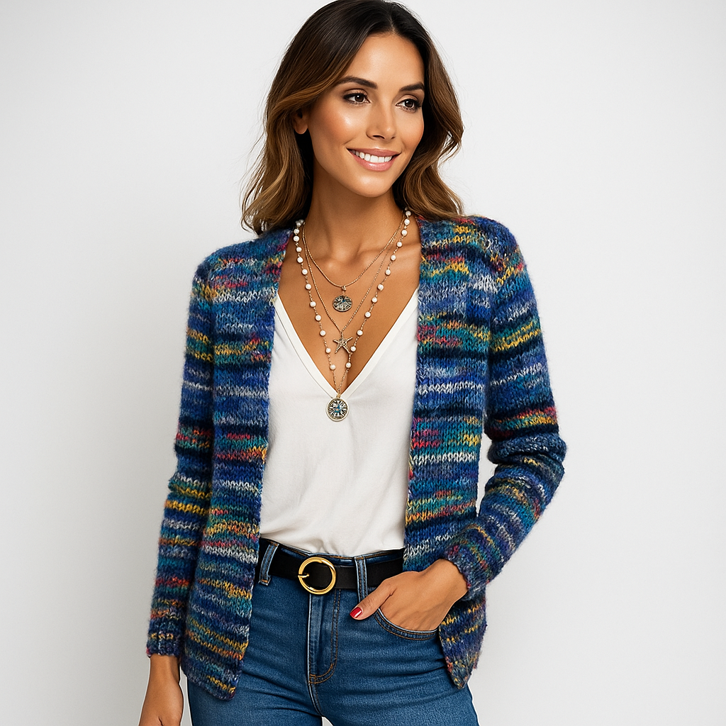 Mehrfarbige Strickjacke für Damen aus weichem Strickstoff - Jadai
