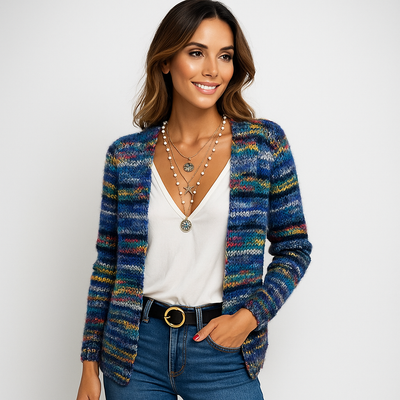 Mehrfarbige Strickjacke für Damen aus weichem Strickstoff - Jadai