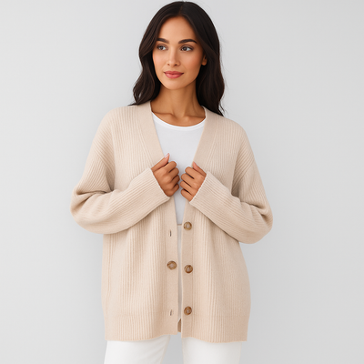 Beigefarbene Strickjacke mit Knöpfen für Damen - Elira