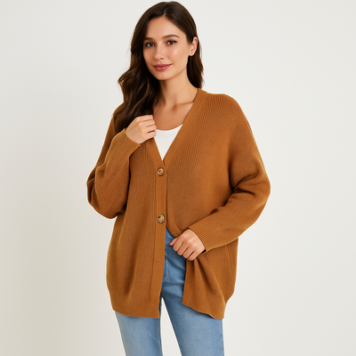 Beigefarbene Strickjacke mit Knöpfen für Damen - Elira