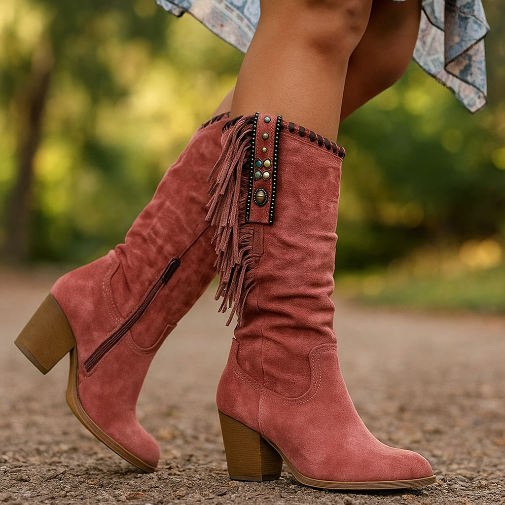 Hohe Damenstiefel mit Fransen - Ysolde