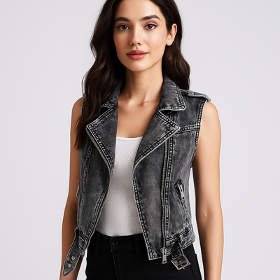 Damenweste aus Denim im Bikerstil - Vera