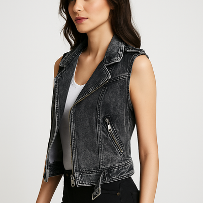 Damenweste aus Denim im Bikerstil - Vera