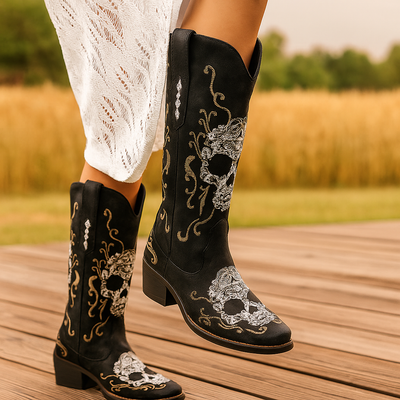 Hohe Damenstiefel mit Stickerei - Liorine